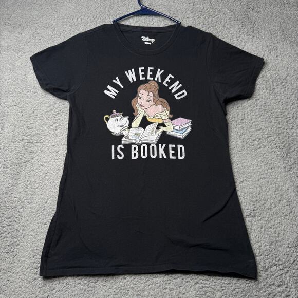 Disney Princess Belle Shirt Women's Medium Black Graphic Short Sleeve - Picture 1 of 7
